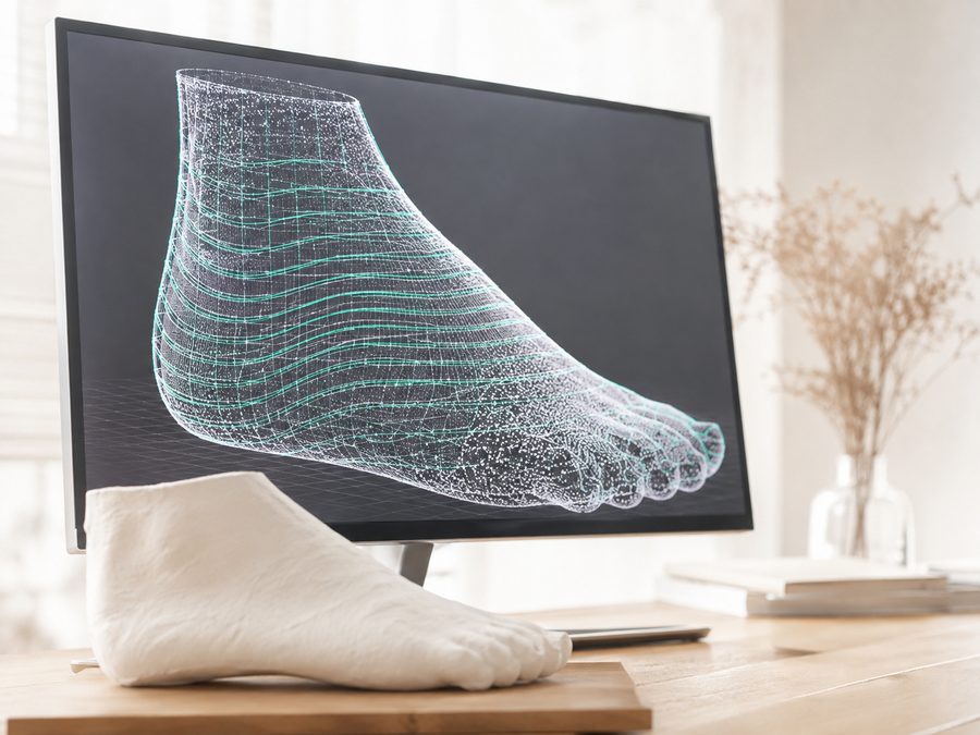 足の3Dスキャンデータと石膏足型